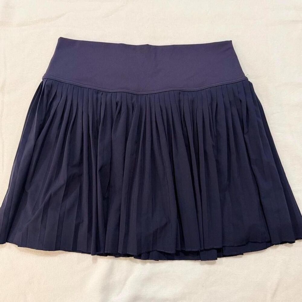 Santiny Pleated Navy Blue High-Rise Mini Tennis Skirt w Elastic Waistband